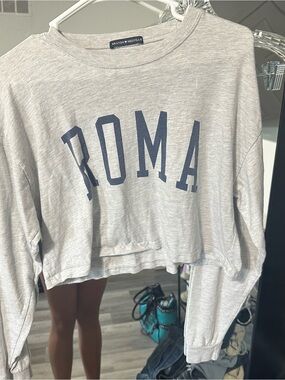 Brandy Melville Heather Gray Sweatshirt with Navy Logo Trim